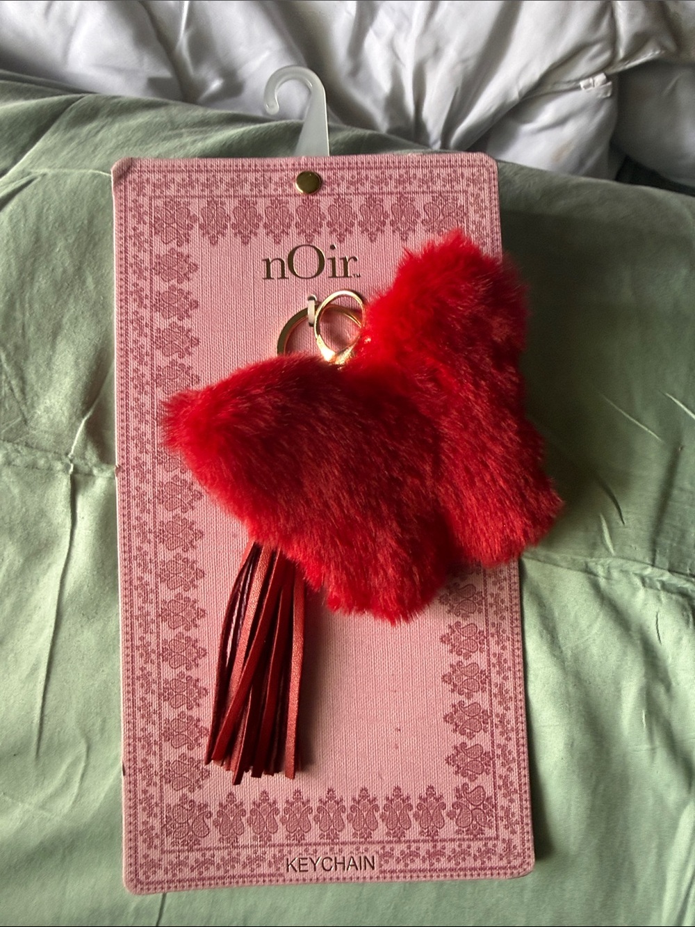 red faux fur butterfly keychain bag charm 🦋 nOir tassel NWT